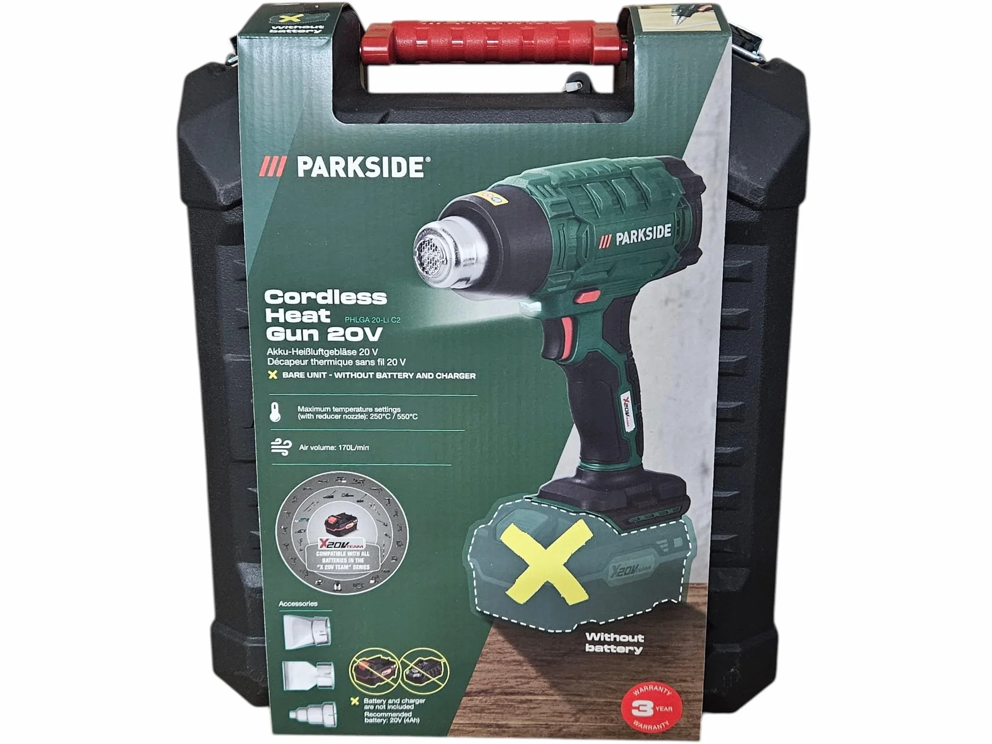 Parkside - Soplador de aire caliente con batería »PHLGA 20-Li A1«, sin batería y cargador