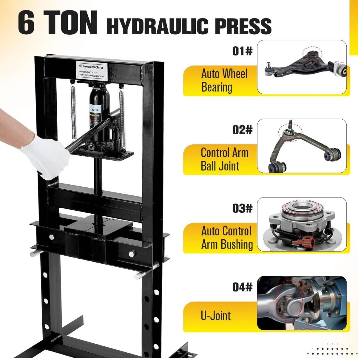 Garvee Prensa hidráulica de 6 T, prensa hidráulica de taller, prensa hidráulica de marco H con 2 placas de prensa, prensa de taller de piso de garaje, altura ajustable de la mesa de trabajo, prensa