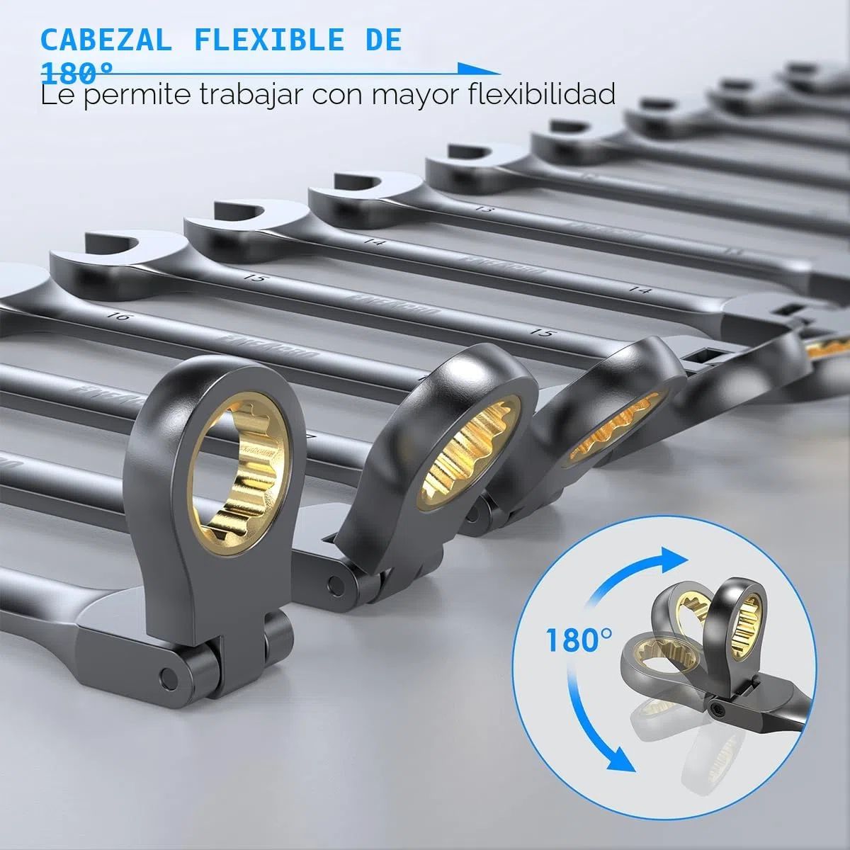ENEACRO Juego de Llaves de Carraca Combinadas, Juego de Llaves Flexibles Antideslizantes de 12 Piezas, Métricas 8-19mm, 72 Dientes, Construidas en Cr-V, Niqueladas con Bolsa de Almacenaje