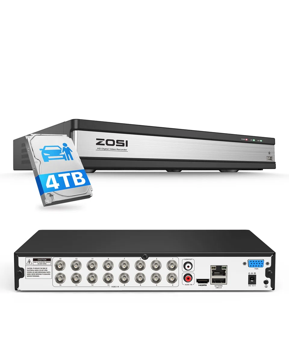 ZOSI 1080p 16CH H.265+ CCTV DVR Grabador de Vídeo con 4TB Disco Duro para Kit Cámara de Vigilancia, Alarma de Movimiento, Acceso Remoto