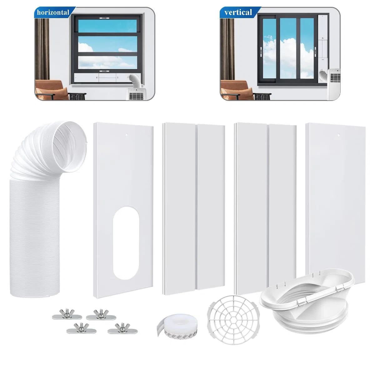 Kit de ventilación de ventanas de aire acondicionado portátil, sello de ventanas de aire acondicionado con mangueras de escape de aire acondicionado de 15cm de diámetro, longitud ajustable de 43-144cm
