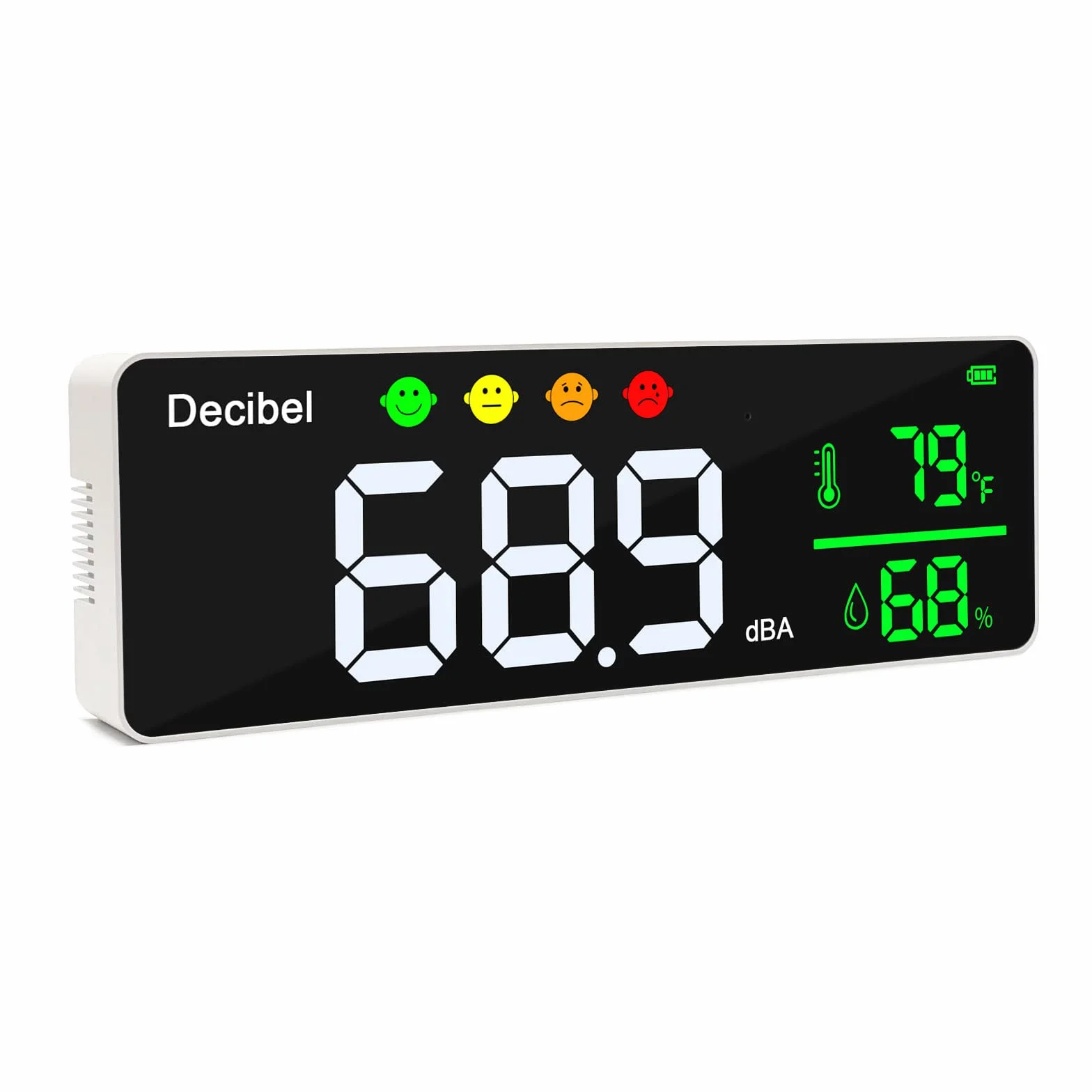 Medidor de nivel de sonido de 11 pulgadas con pantalla LED grande, medidor de humedad y temperatura con alarma e indicador amplio