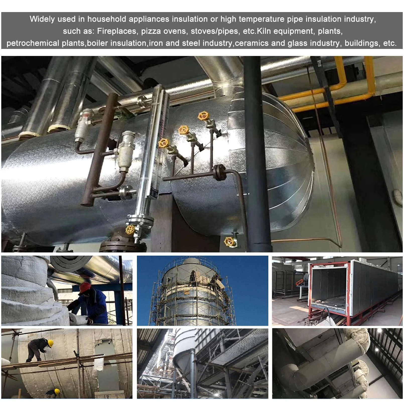 Manta de Fibra de Cerámica Ignífugo Aislamiento Térmico con Papel de Aluminio por Una Cara Para Hornos,estufas,ladrillos Refractarios,calderas,tuberías (610mmx7000mmx20mm)