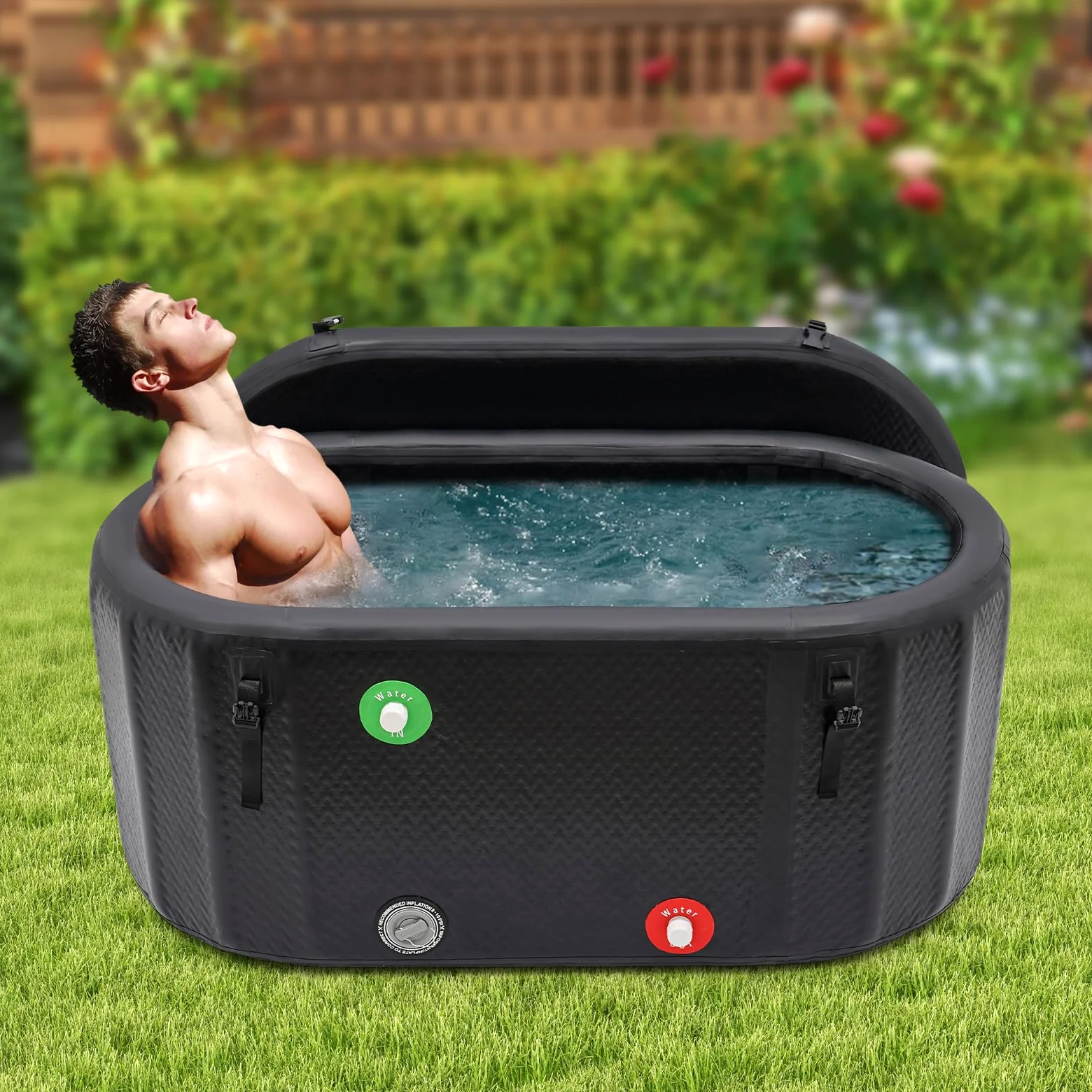 Bañera de hielo 370L con tapa, bañera de baño de hielo profesional para adultos, bañera plegable, bomba de aire y bolsa de transporte, baño de agua fría para deportistas, recuperación muscular, 150 x