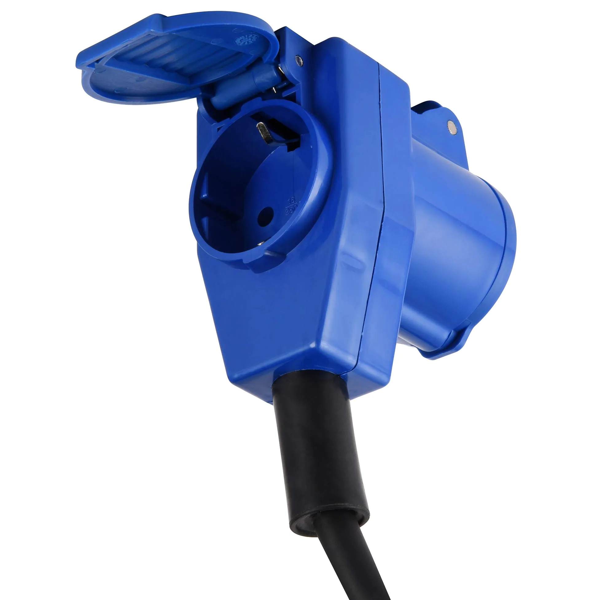Electraline 46149 Extensión de goma RN-F 10m Conector IEC industrial de 3 polos + 1 Schuko Adecuado para Camper, Camping, Caravana, Barco, Construcción - IP44, 10 m, Negro
