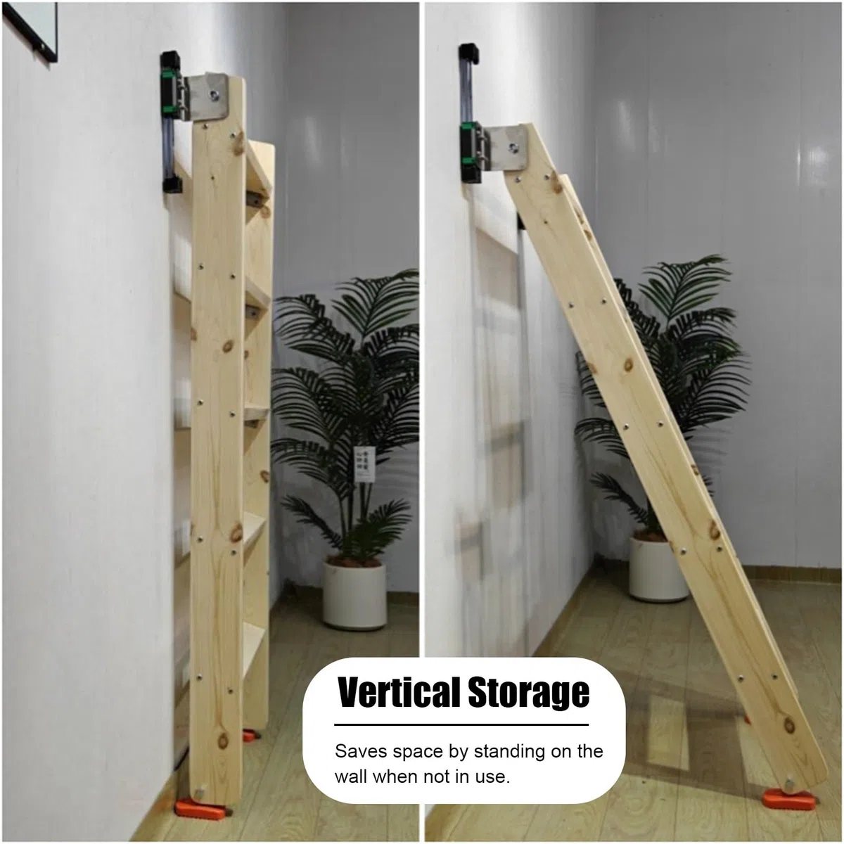 Escaleras para Áticos Escalera Telescópica de Escape para Áticos Montada en La Pared, Escalera Recta de Madera Maciza para Áticos con Toboganes de Metal, Escalera Retráctil para Literas, Sótanos, Tech