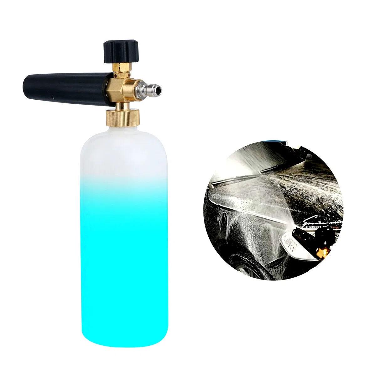 FreeTec - Lanza de espuma de nieve, 1 L, espuma de lavado, limpieza de coche, con conexión rápida, 1/4 "
