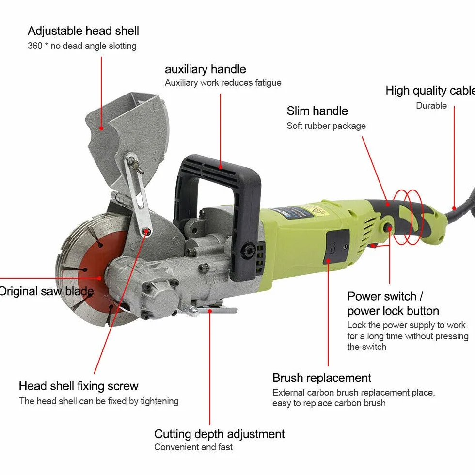 4000 W, fresadora eléctrica de pared, 7500 rpm, ranura de pared, fresadora eléctrica de pared con 5 hojas de sierra y bomba de agua para ladrillo, hormigón, mármol, etc