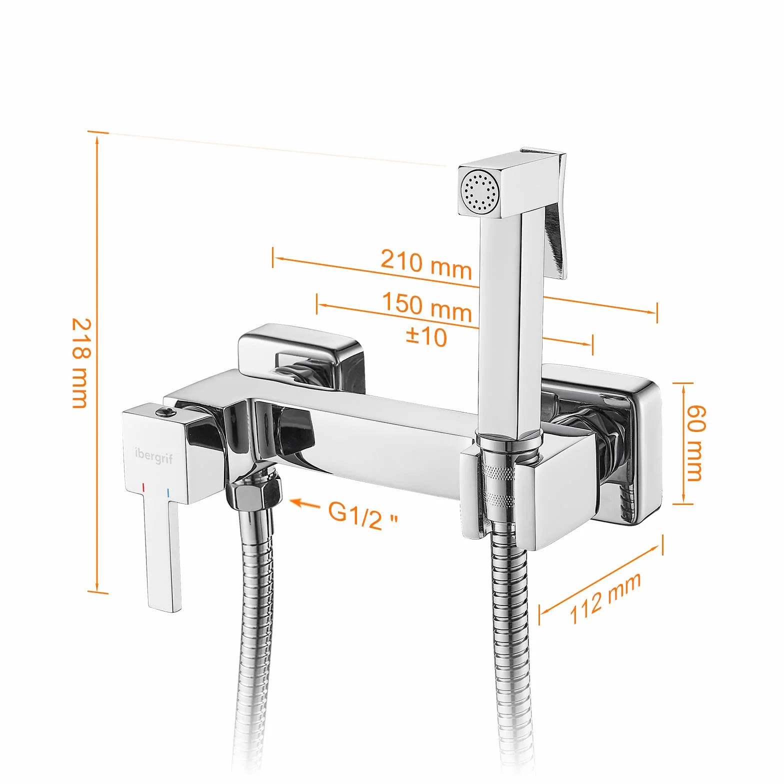 Ibergrif - Monomando para Bidé WC, Grifo de Ducha Cuadrado para Agua Fría y Caliente, Cromo