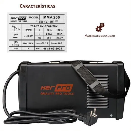QUALITY PRO TOOLS | Soldador Inverter Profesional MMA-200amp al 60% | Funciones Hot Start, Arc Force y Anti Stick | Máquina de Soldar Ligera, Portatil y Facil de Usar