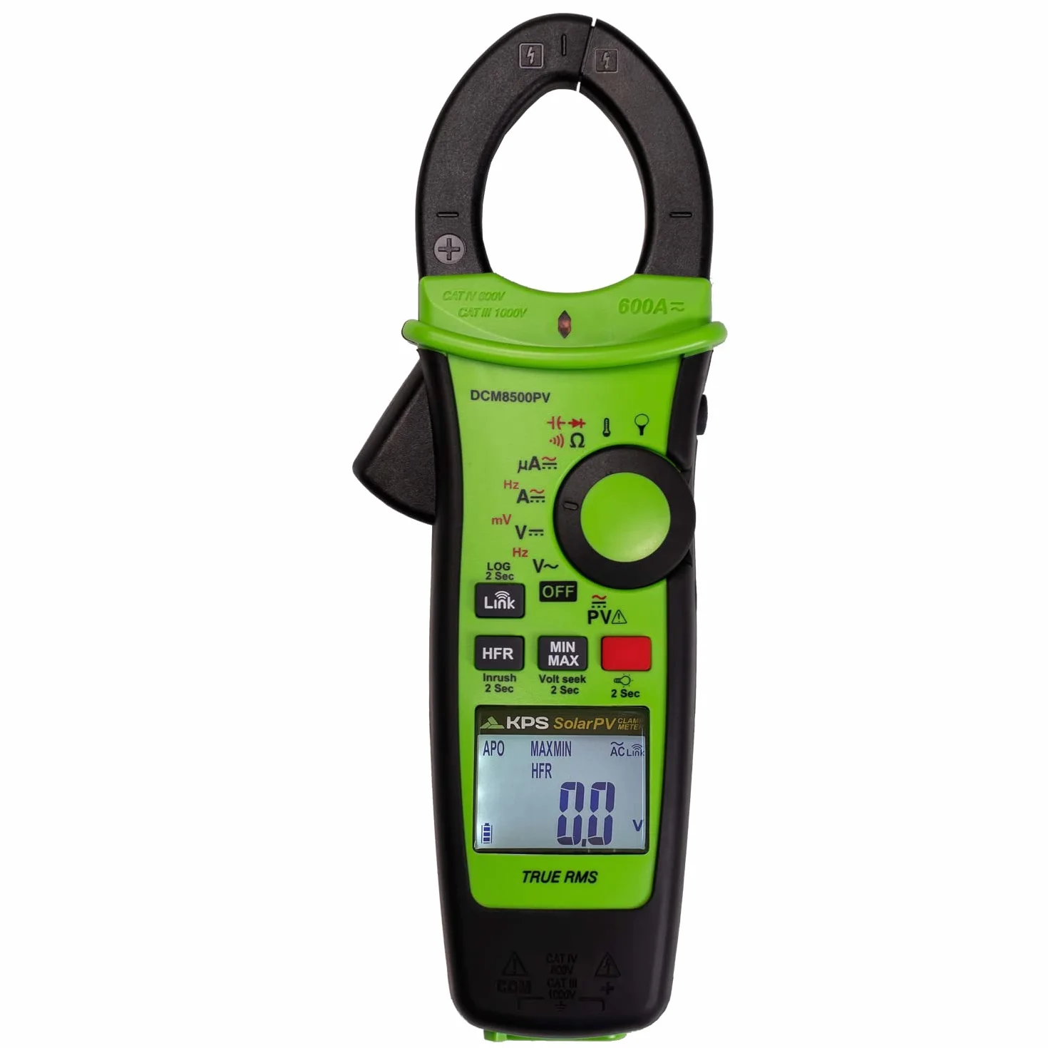 KPS-DCM8500PV Pinza Amperimétrica TRMS con Bluetooth para Aplicaciones Solares Tensión hasta 1500VAC/2000VDC Corriente AC/DC 600A y 4000µA DC