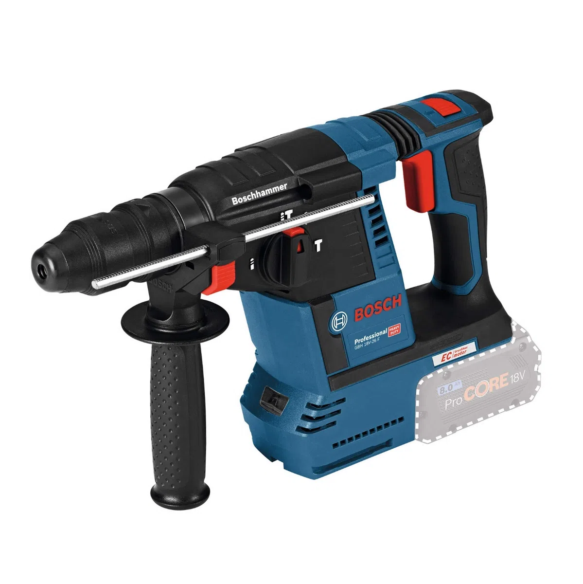 Bosch Professional 18V System martillo perforador batería GBH 18V-26 F (incl. empuñ. aux., profund. retráctil 210 mm, paño, portabr. cambio rápido 13 mm, portabr. inter. SDS plus, sin bat./cargador)