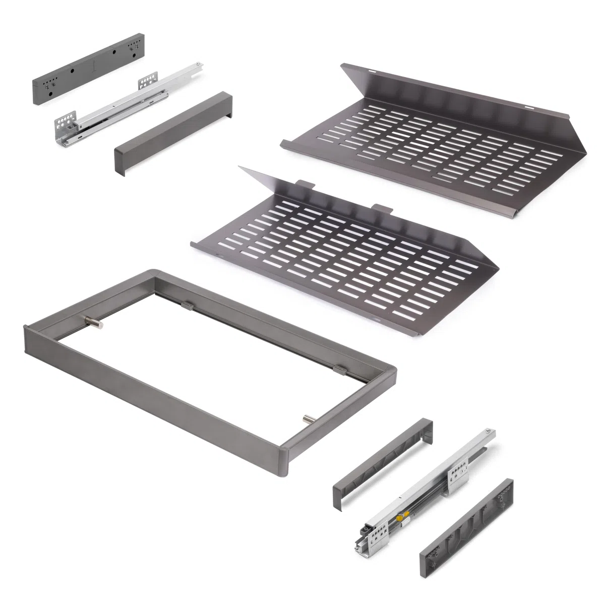 Emuca - Kit de cajón zapatero extraíble para armarios Quartz, regulable, módulo 700mm, Acero, aluminio y plástico, Titanio
