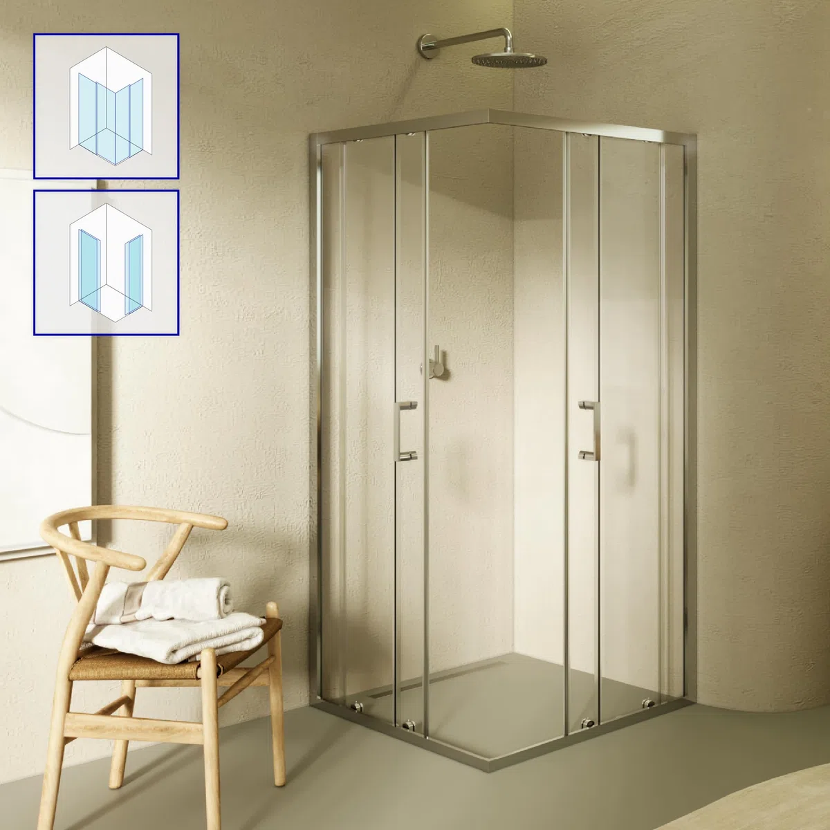 Mampara de Ducha Diana 70x140x190cm, REVERSIBLE, Puertas Correderas, Ajuste 67.5-69.5x137.5-139.5cm, Perfiles Cromados, Cristal Templado Transparente 6mm