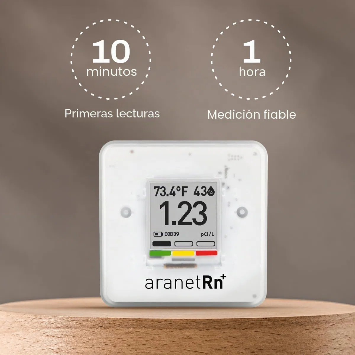 SAF Aranet - Detector de radón para el hogar: medición de 10 Minutos, Temperatura, Humedad Relativa, presión, Pantalla de Tinta electrónica, batería de 7 años, portátil con aplicación Gratuita