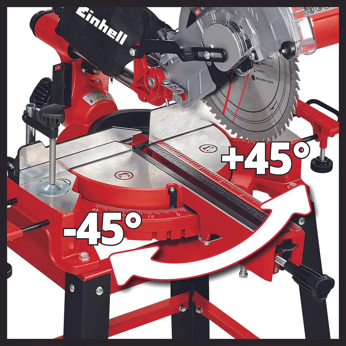 Einhell Ingletadora, 1900 W, 4.800 rpm, cabezal de sierra basculante, incluida la hoja de sierra HM, Color Rojo