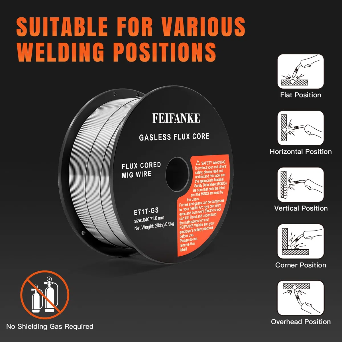 FEIFANKE Alambre de Soldadura 1,0 mm 2KG E71T-GS Hilo Soldar Sin Gas Para Máquina de Soldar, Rollo de Alambre D100,2 Pieza