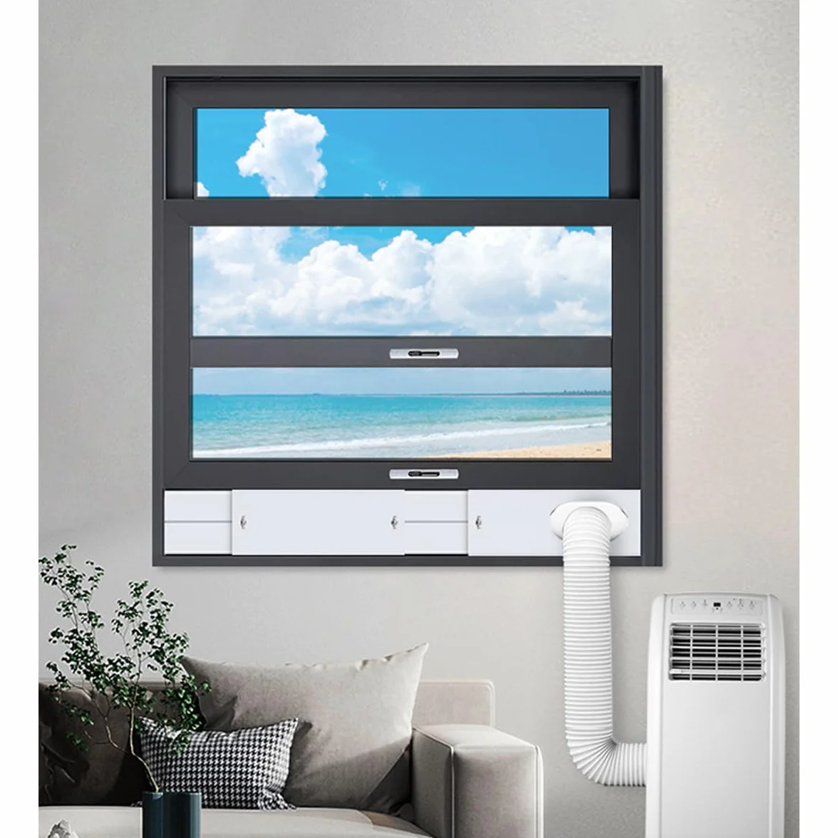 Kit de ventilación de ventanas de aire acondicionado portátil, kit de ventana de CA portátil, longitud ajustable de 43 a 144 cm