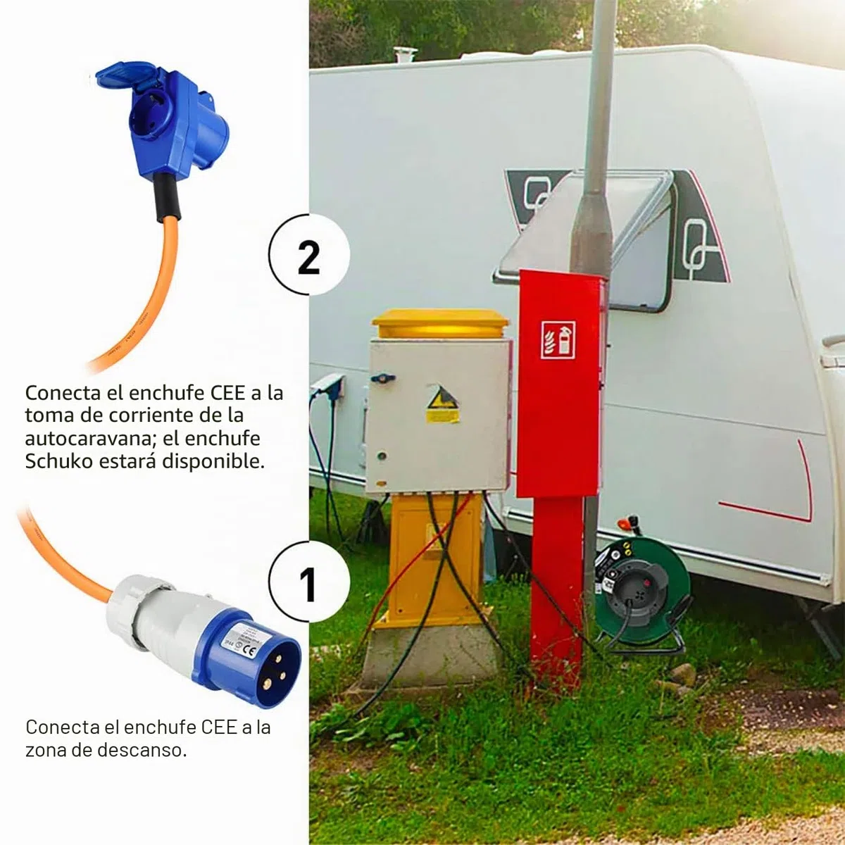 Electraline 49208 Cable Alargador con Enrollacables Industrial de 25M para Campistas, Camping, Caravana,con Doble Toma (1 CEE Industrial+1 Schuko), Enchufe CEE IEC, Cable H07RN-F 3G2.5mm IP44, Verde