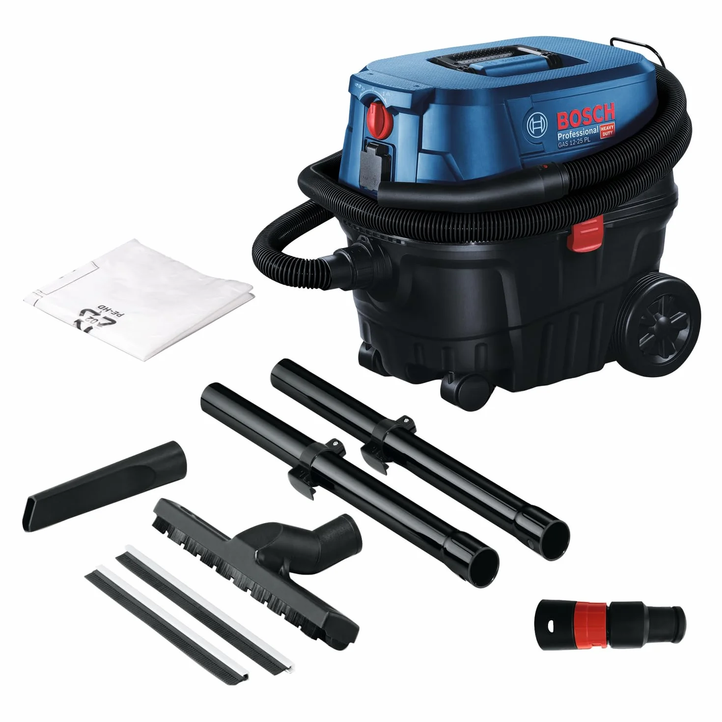Bosch Professional aspirador en húmedo/seco GAS 12-25 PL (motor de 1250 W, flujo de aire de 65 l/s, presión de vacío de 200 mbar, con filtro HEPA, boquilla para ranuras)
