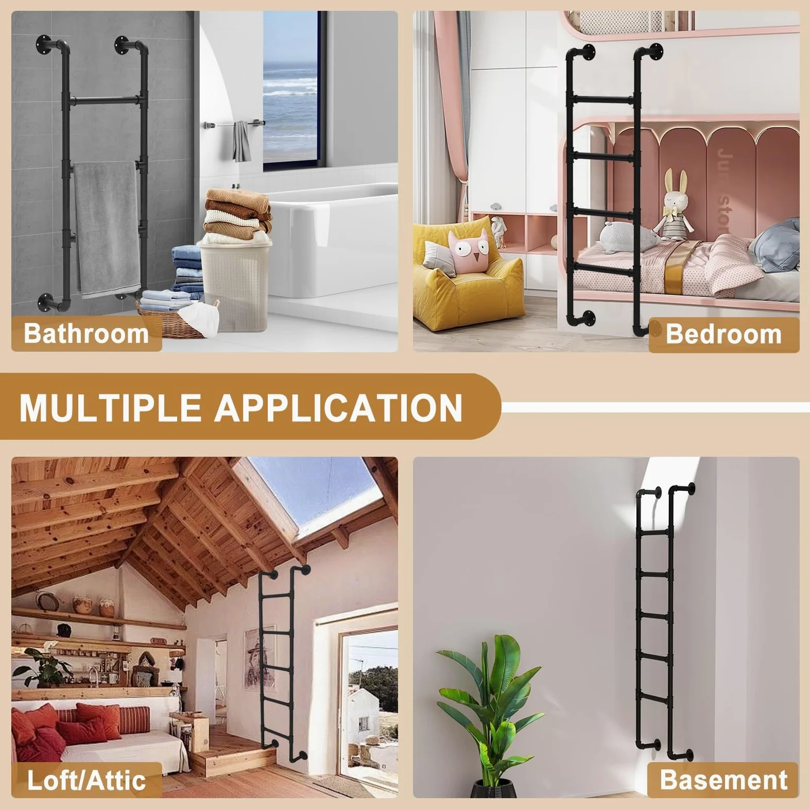 Escalera de hierro forjado de hierro forjado montada en la pared para el ático de la ventana, con diseño antideslizante para el hogar, loft, escalera de escape de incendios, 100 300 cm (175 cm)