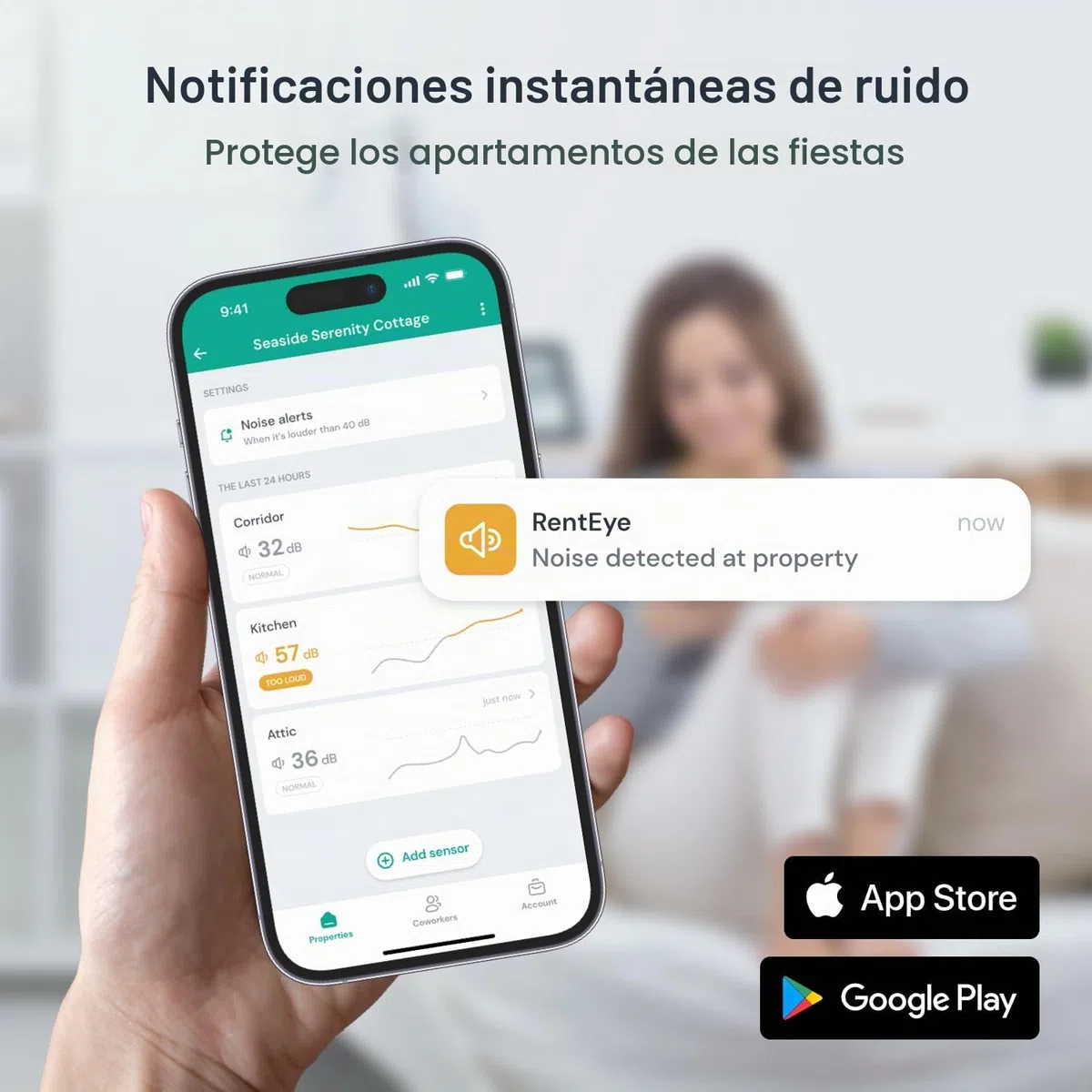 Monitor de Ruido para alquileres a Corto Plazo | Indicador de Nivel sonoro | Medidor de Ruido | Aplicación móvil | Sin suscripción | Notificaciones en Tiempo Real