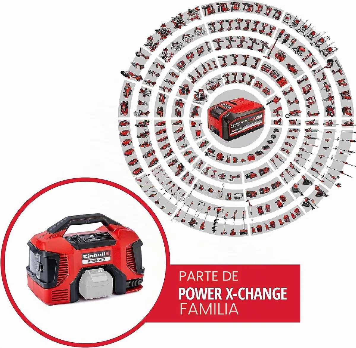 Einhell Compresor híbrido Pressito Power X-Change (18 V, con cable de corriente o batería recargable, incluye conjunto de inflado de 3 piezas, sin batería ni cargador)