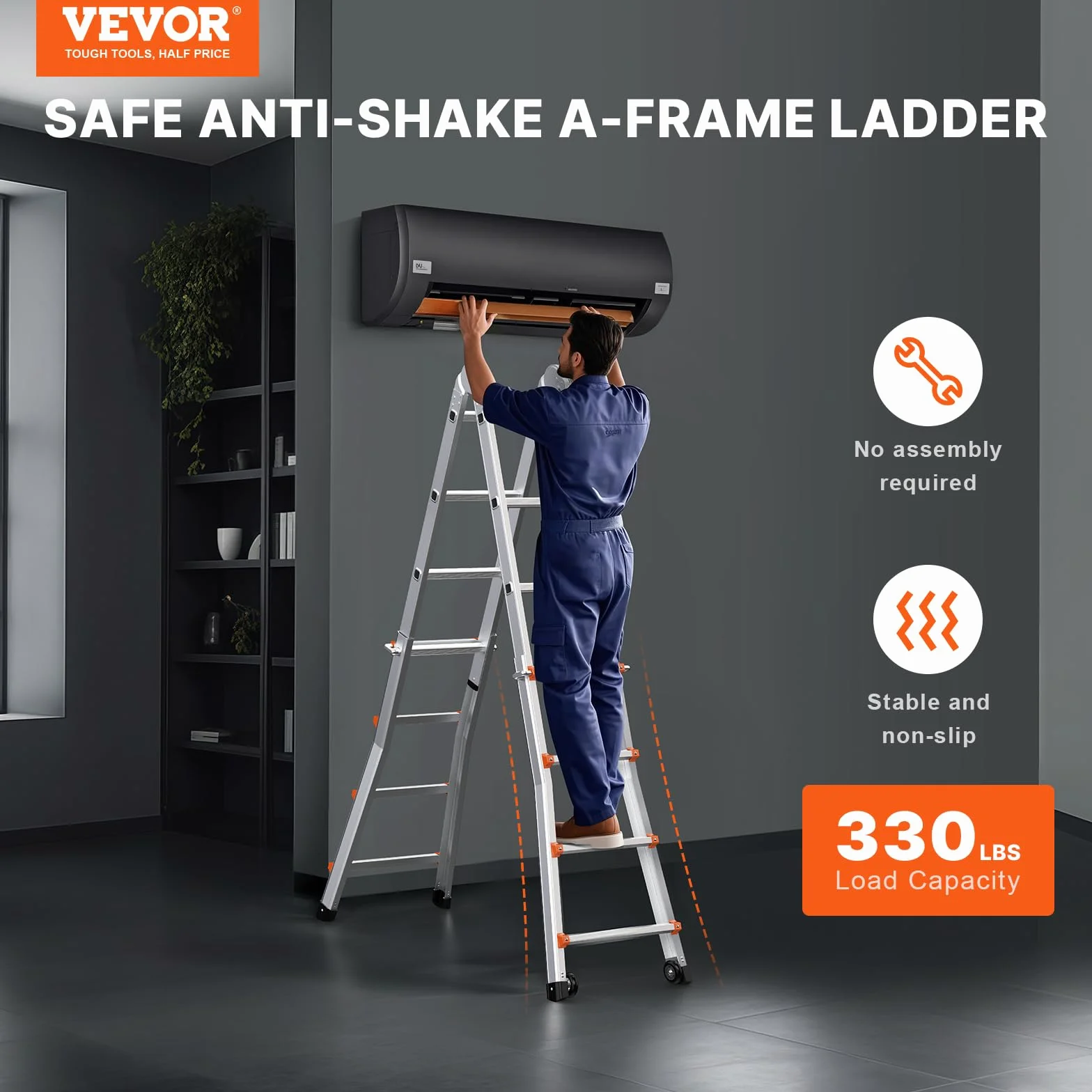 VEVOR Escalera Telescópica con Estructura en A Escalera Extensible 400 cm Escalera Plegable Portátil para RV, Tareas Escolares, Escalera de Techo para Interiores y Exteriores Carga de 149,7 kg