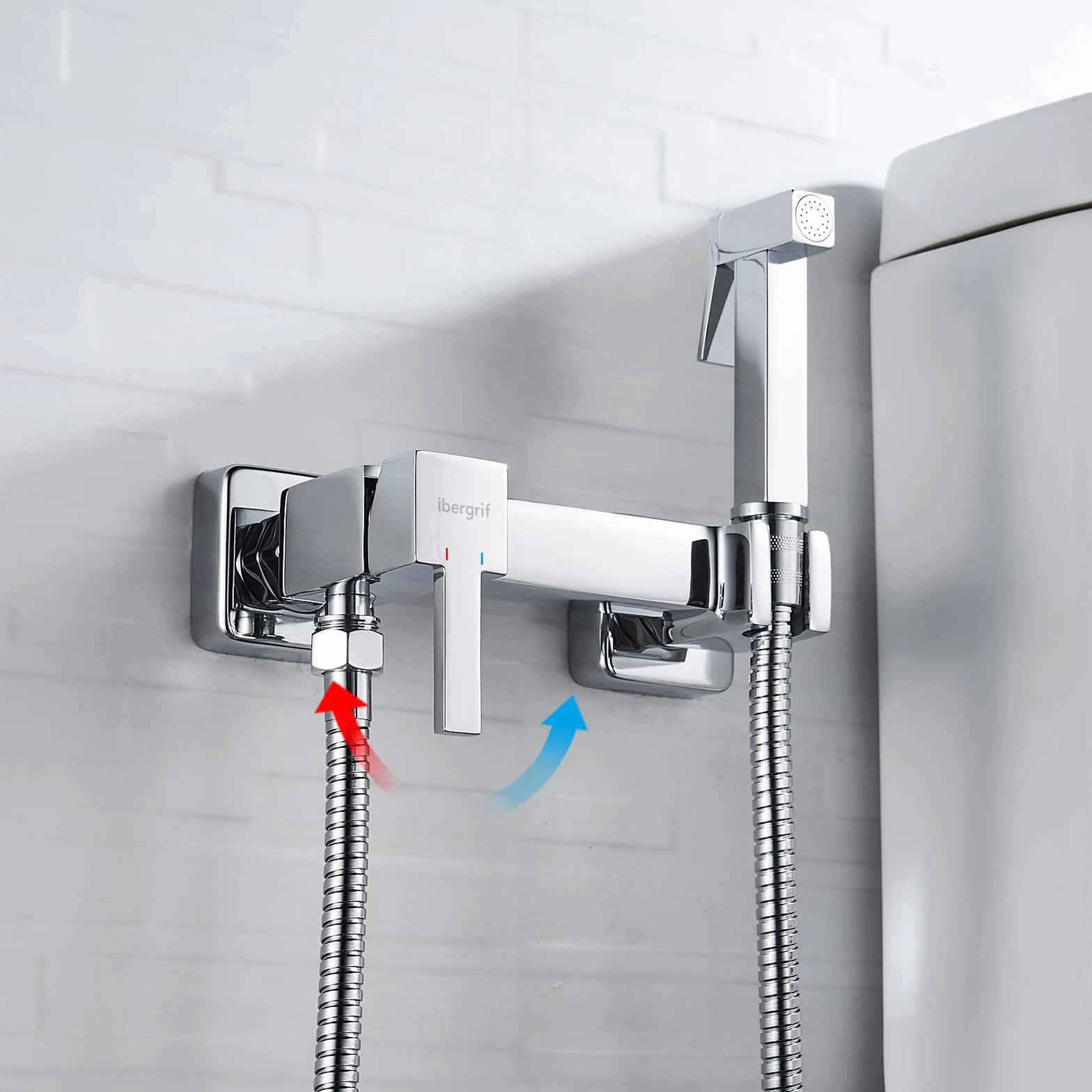 Ibergrif - Monomando para Bidé WC, Grifo de Ducha Cuadrado para Agua Fría y Caliente, Cromo