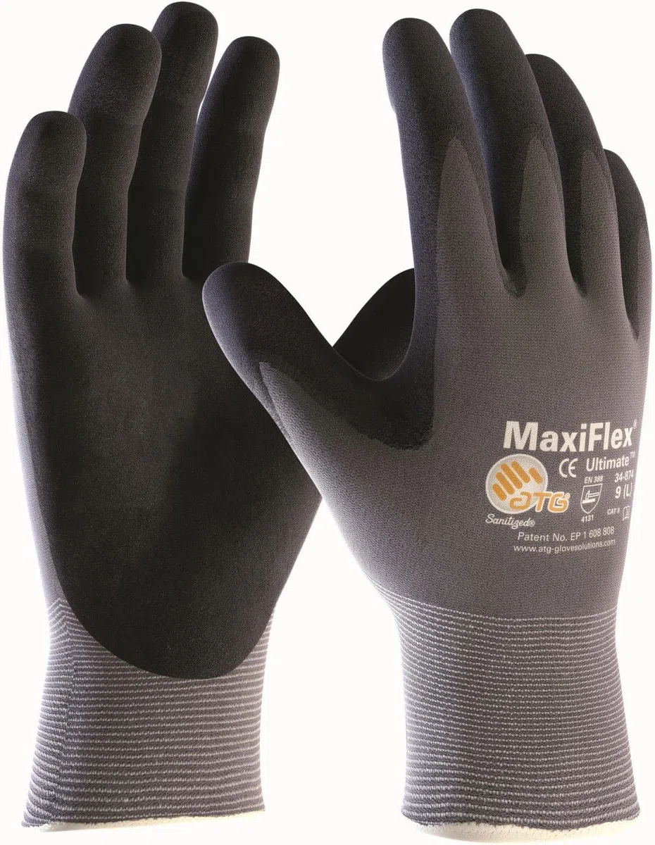 ATG MaxiFlex Ultimate - Guantes de nailon para montaje (12 pares, talla 10)