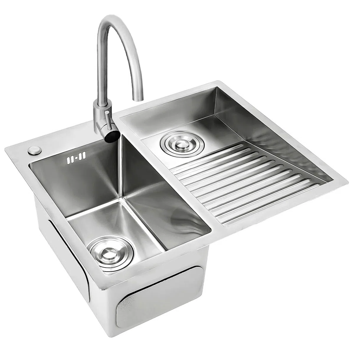 Lavadero Ropa a Mano 60x48cm, Lavandería de Acero Inoxidable 304, Con Grifo, y Kits de Drenaje, Lavadero Pila Exterior, Pila de Lavar, Fregadero Cocina, Lavanderia Lavabo, Fregadero Exterior, Right