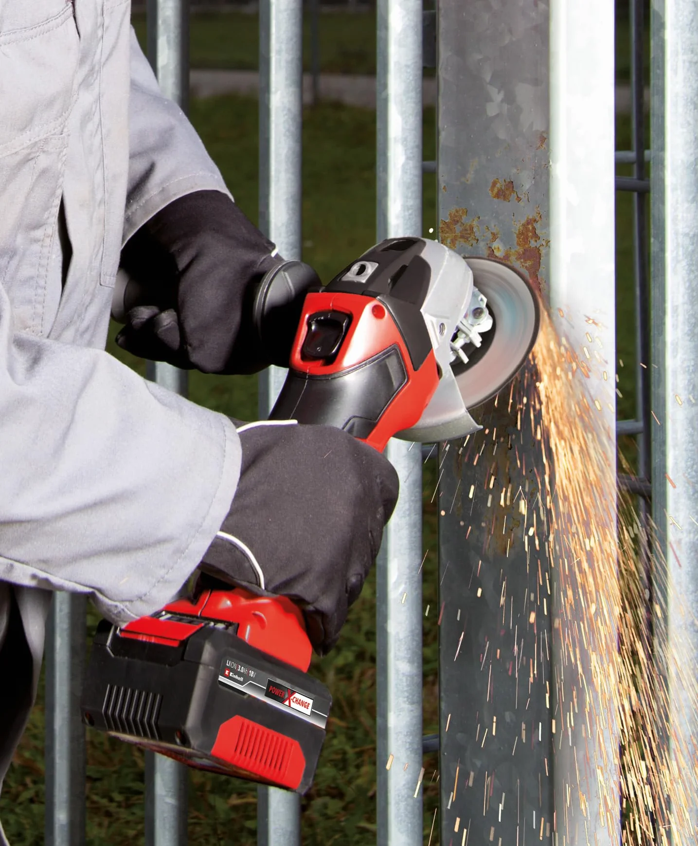 Einhell Amoladora angular con batería TE-AG 18/115 Li-Solo Power X-Change (18 V, 115 mm diámetro de disco, 28 mm profundidad de corte, arranquue suave, sin disco, sin batería)