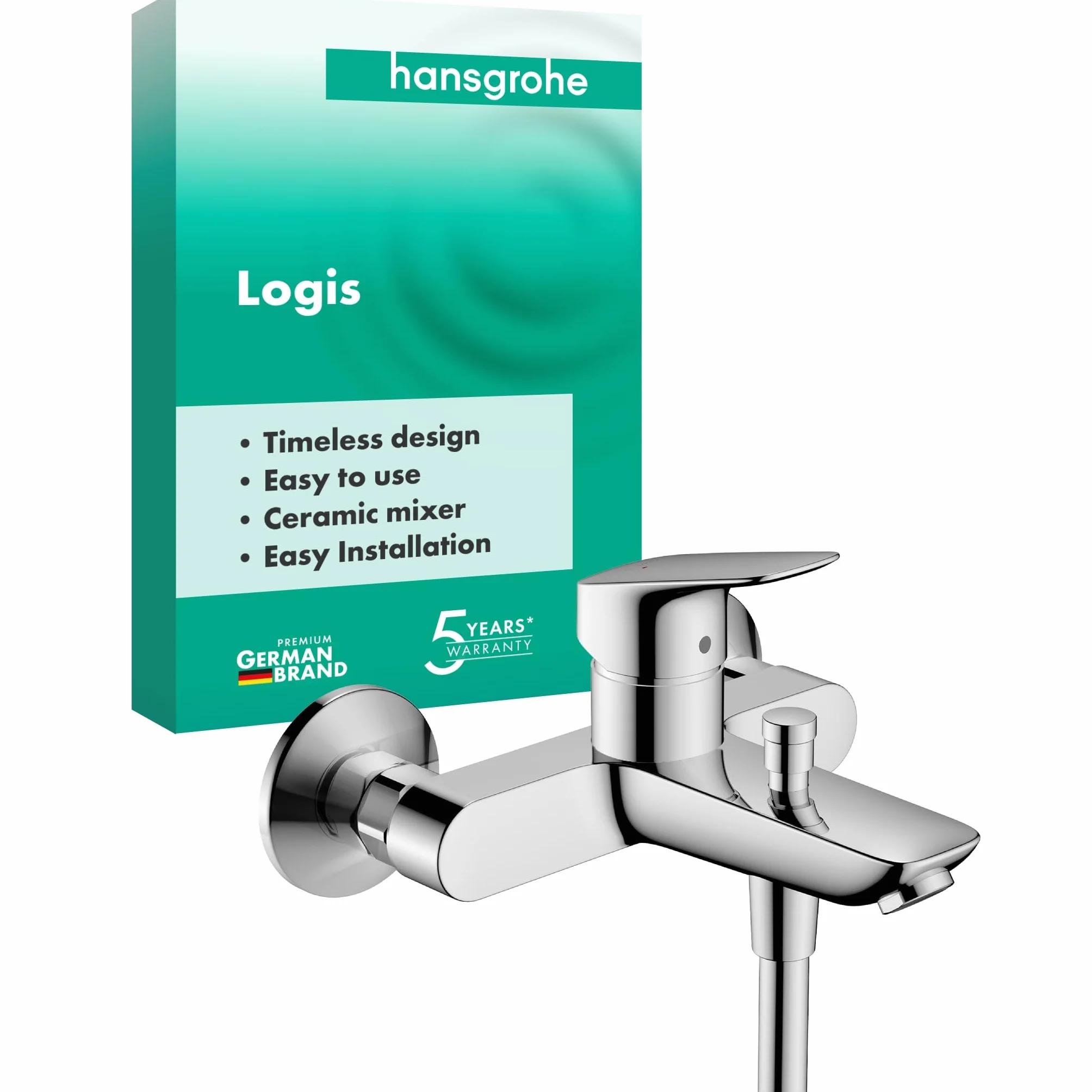 hansgrohe Logis - grifo bañera visto para 2 funciones, mezlador monomando bañera 19,4 cm, grifo monomando de bañera, cromo, 71400000