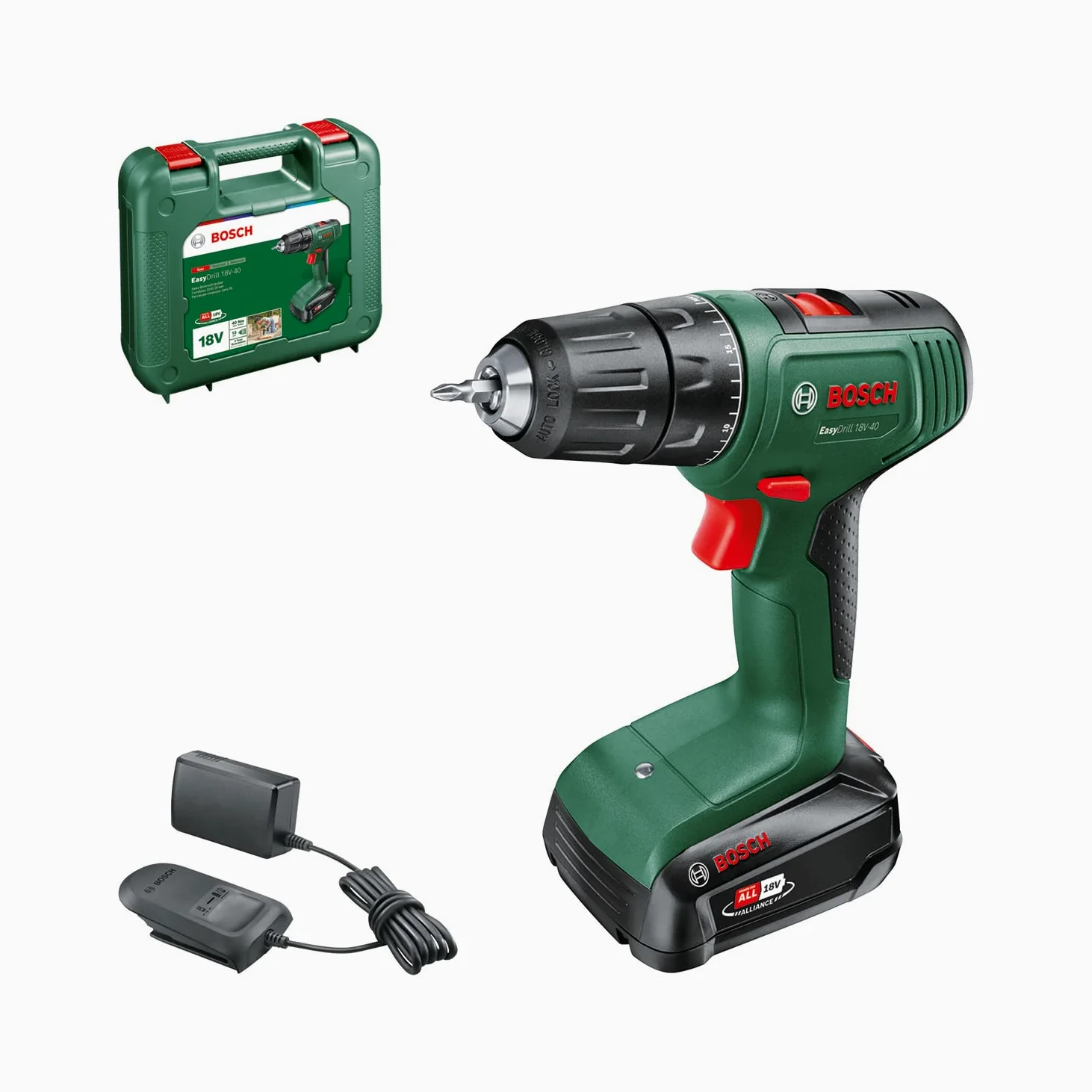 Bosch atornillador a batería EasyDrill 18V-40 (1 batería de 2,0 Ah, sistema de 18 V, en maletín de transporte)