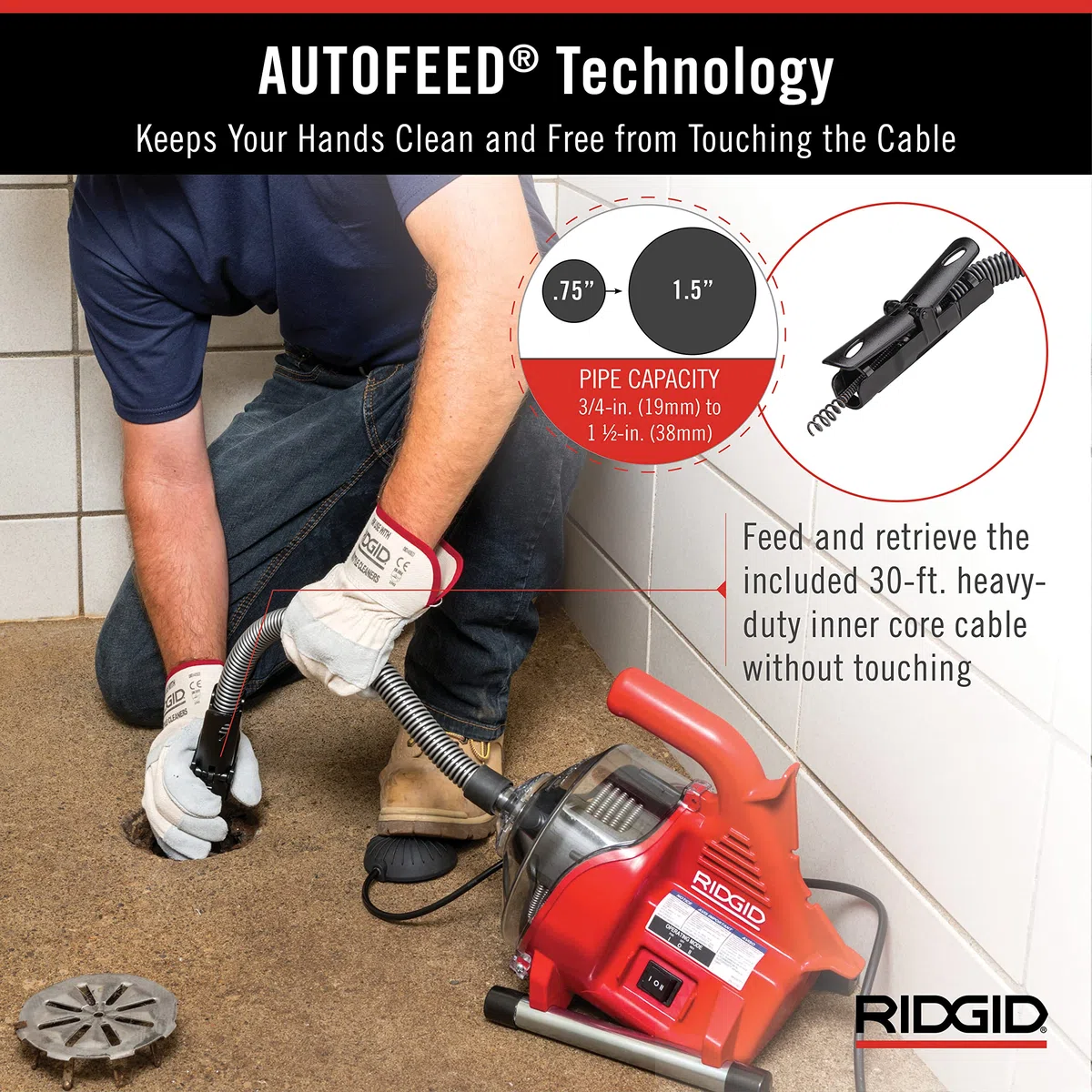 RIDGID PowerClear - Kit de máquina de limpieza de drenaje de 120 voltios para bañeras, duchas y fregaderos