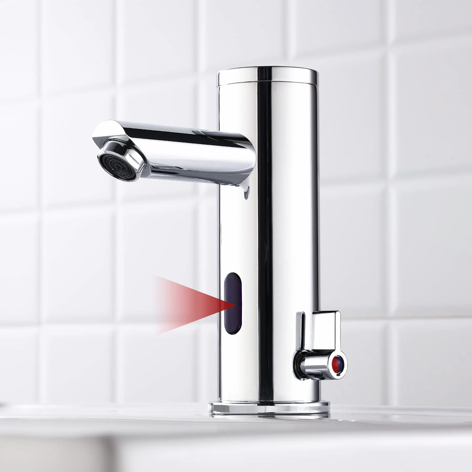 Achelous Grifo de Lavabo Automático con Sensor Infrarrojo, Grifo Automático Sin Contacto Agua Caliente y Fría Mezclador Lavabo de Latón para Baño de Pilas Cromado