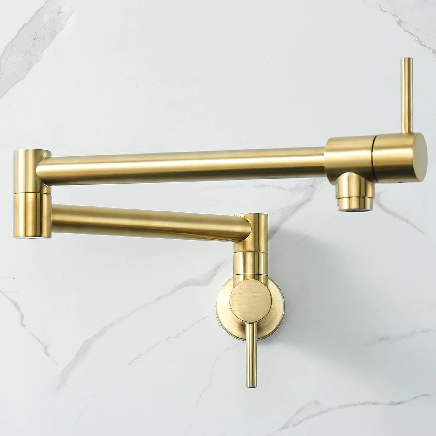 Grifos plegables para llenado de ollas, grifo de cocina de latón macizo, brazo oscilante plegable, oro cepillado, moderno, grifo de fregadero de cocina, plegable, elástico, con un solo