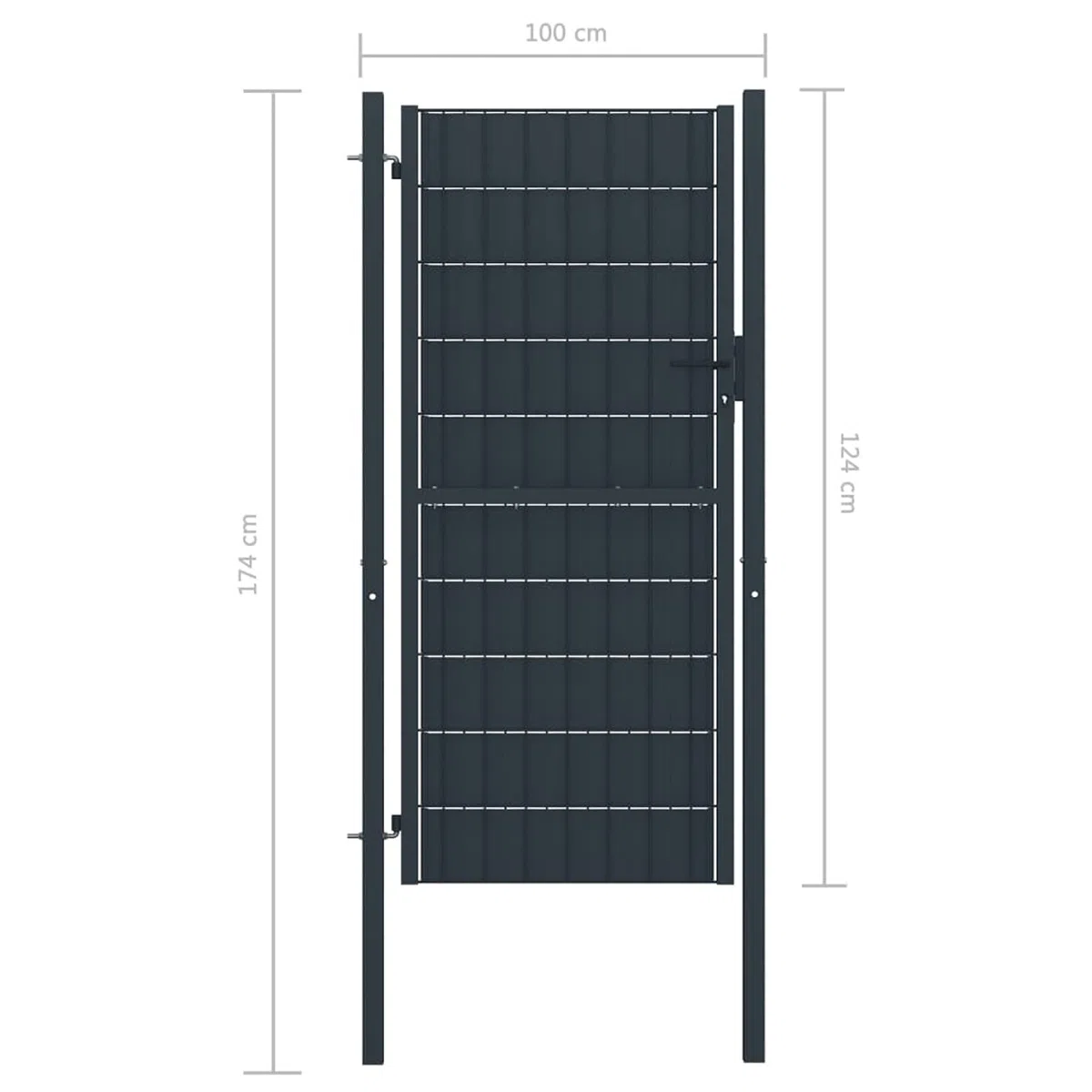 Puerta para valla de PVC y acero 100 x 124 cm antracita, puerta para valla de exterior, puerta para jardín, puerta de valla peatonal, barrera para muebles Cortilev