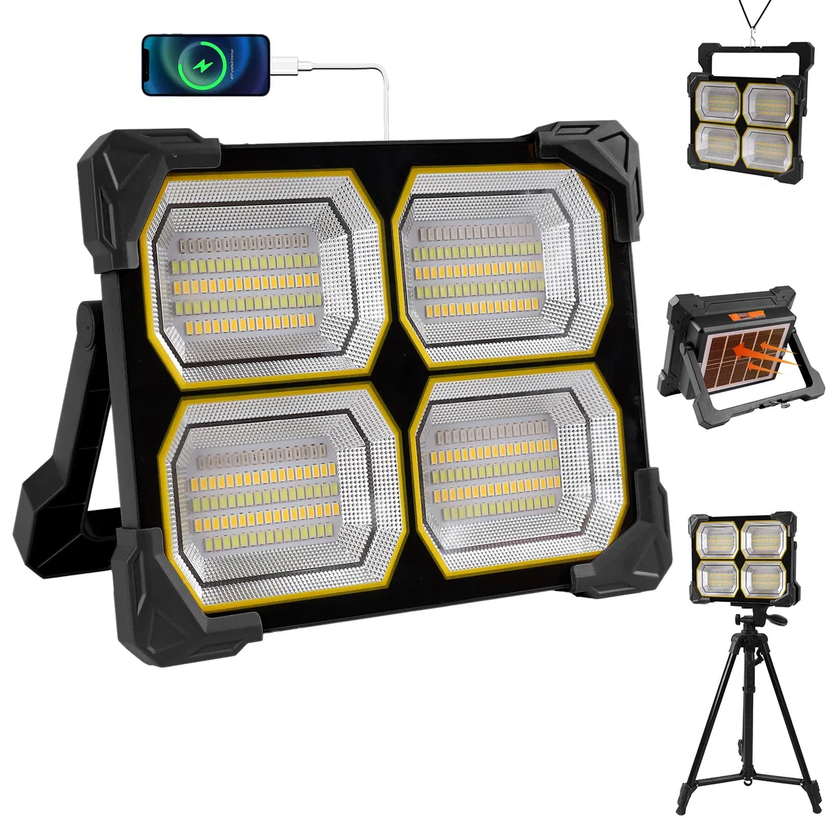 Foco Led Recargable 300W Linterna Solar Recargable 26000Ahm luz led recargable IP66 focos led exterior bombilla Recargable para Pesca,Construción,Garaje,Emergenc,Trabajo