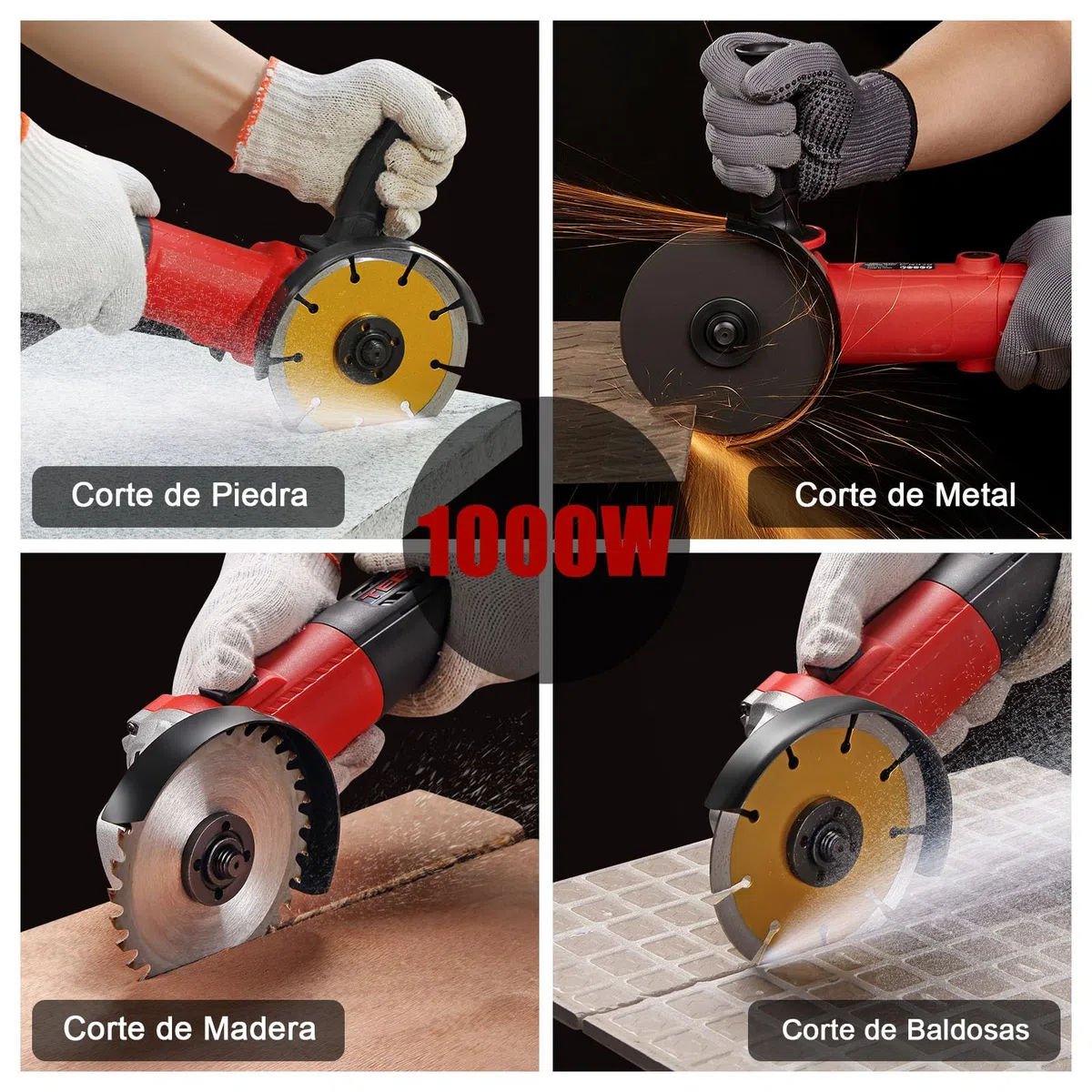 TEENO Amoladora Angular 125 MM 1000W 2000-12000 RPM Con 20 Accesorios, Radial Pequeña 125 mm, Amoladora Pequeña Para Cortar, Esmerilar y Pulir Metal, Madera, Cerámica y Piedra, Bolsa de Herramientas