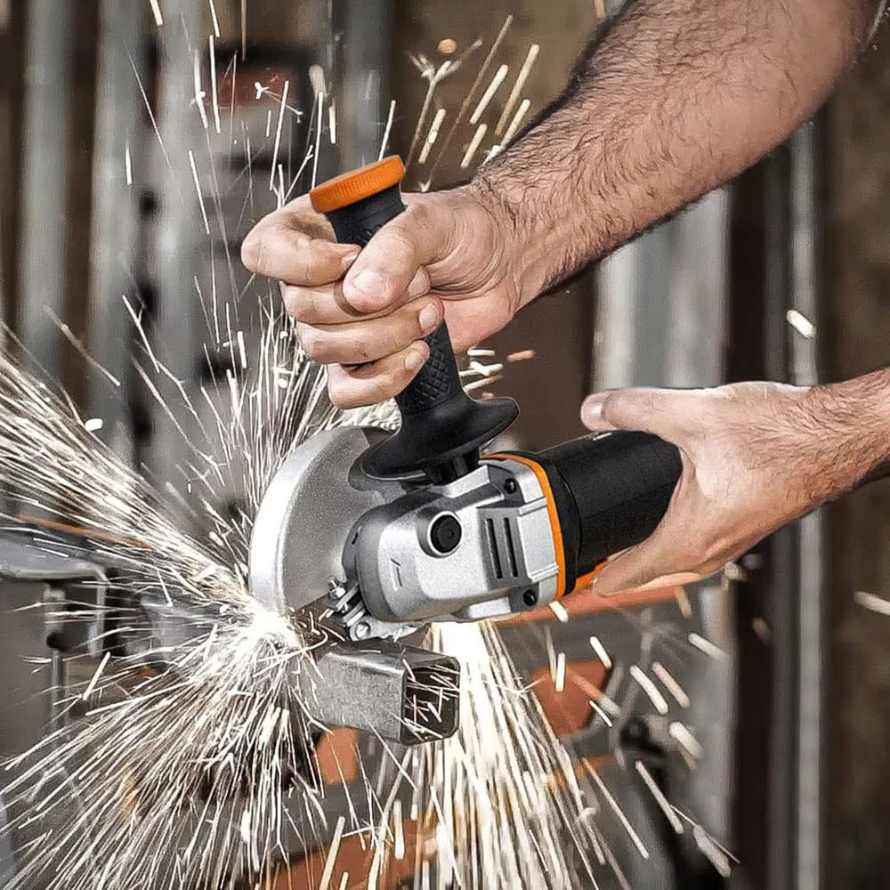 Worx WX800 Amoladora Angular 115mm 20V 8.000rpm 2 Baterías | Disc. 115mm, husillo M14, disco desbaste metal, cargador 1h, 2 baterías 2Ah, maletín