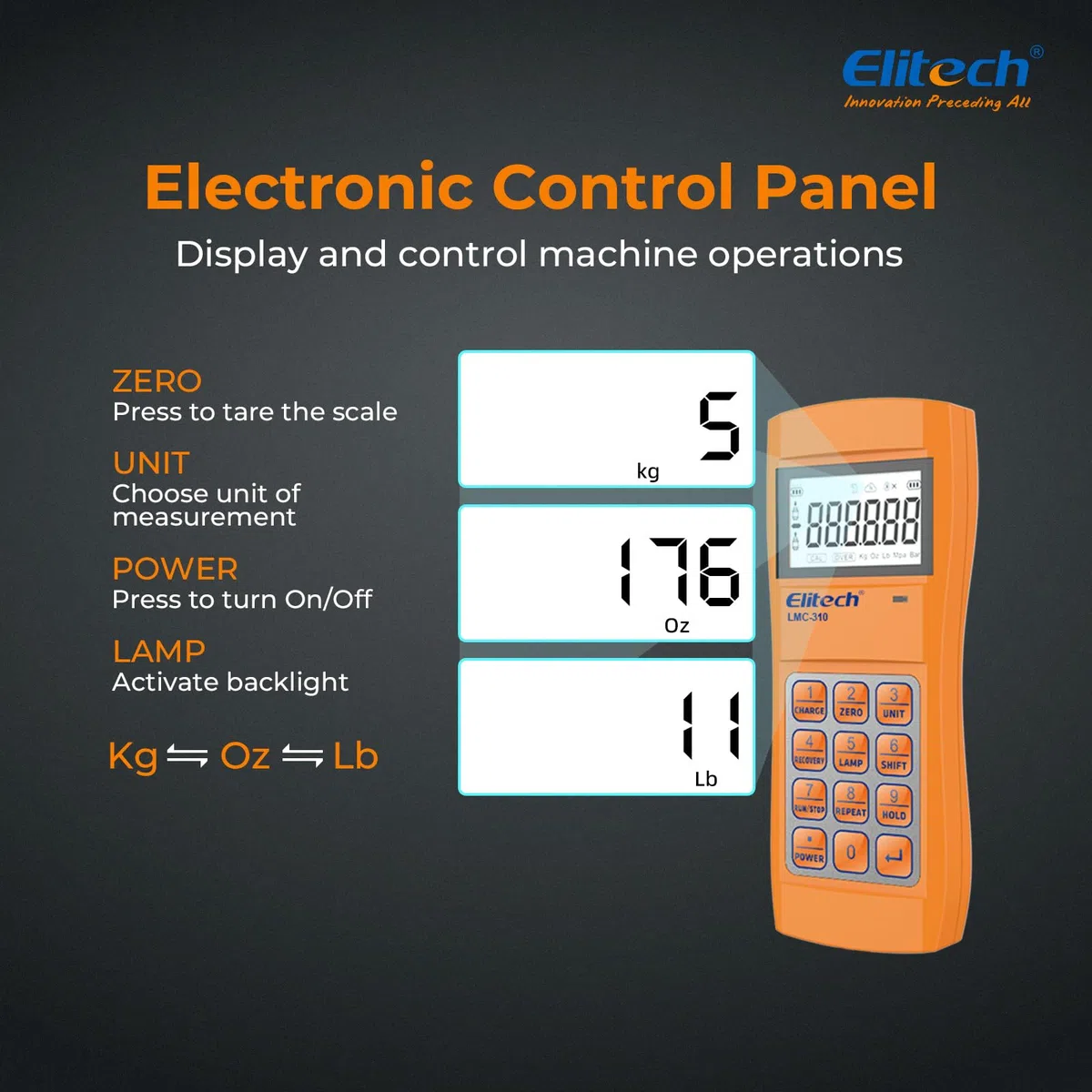 Elitech LMC-310 Báscula Electrónica Refrigerante, 100 KG Inalámbrica para Suministro de Combustible de Refrigerante Electrónico para HVAC y CA Estuche portátil