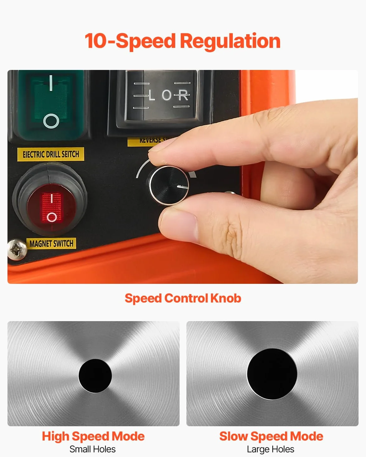 VEVOR 1450 W Taladro Magnético, Diámetro de Perforación 50 mm, Fuerza de 13000 N, Taladro Magnético Portátil con 6 Brocas, Velocidades Ajustables, Herramienta Industrial para Superficies Metálicas