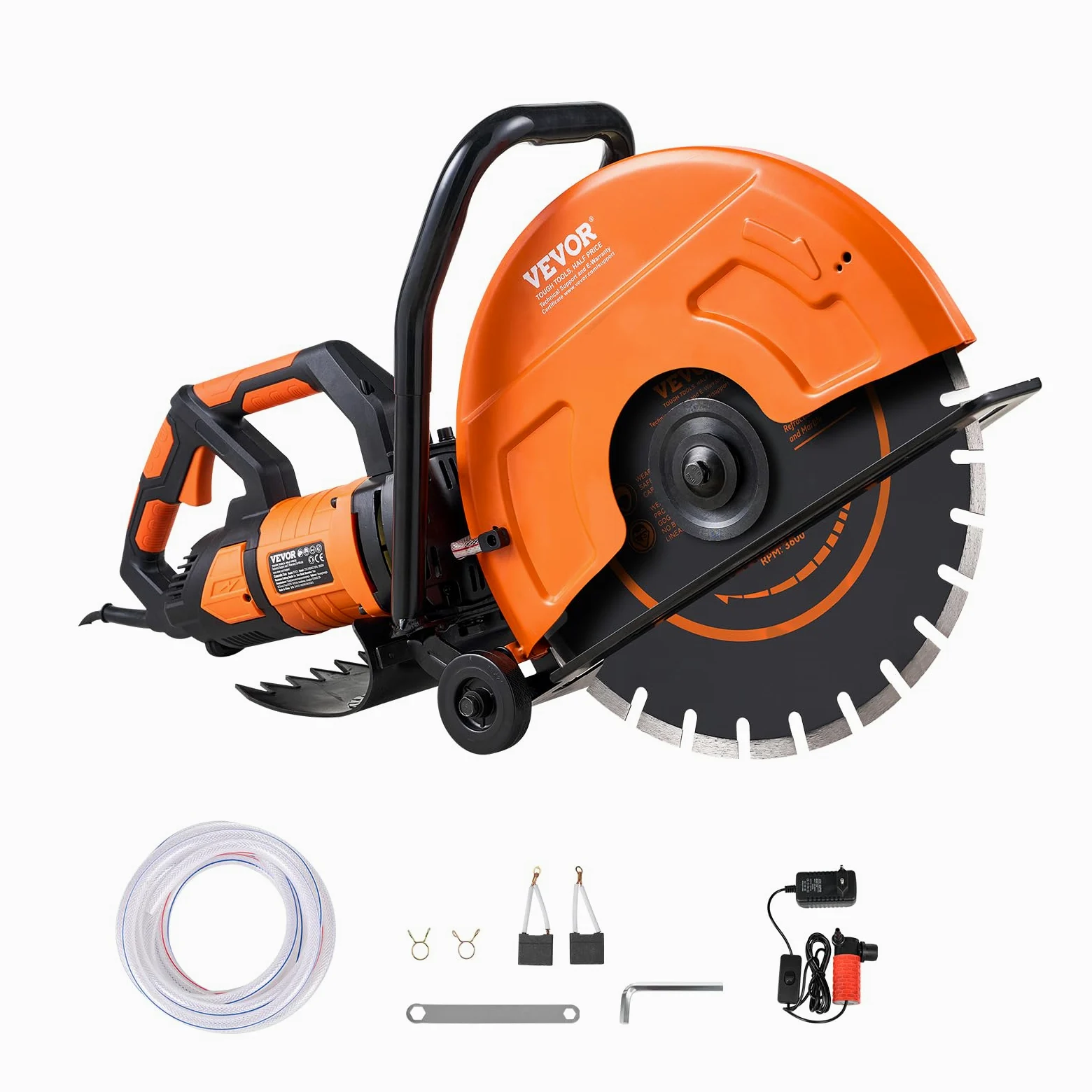 VEVOR Sierra Eléctrica para Hormigón 406mm 2800W Sierra Circular de Alta Potencia Profundidad de Corte de 152mm Sierra de Disco Húmeda/Seca con Tubería de Agua Bomba de Agua Hoja para Piedra Ladrillo