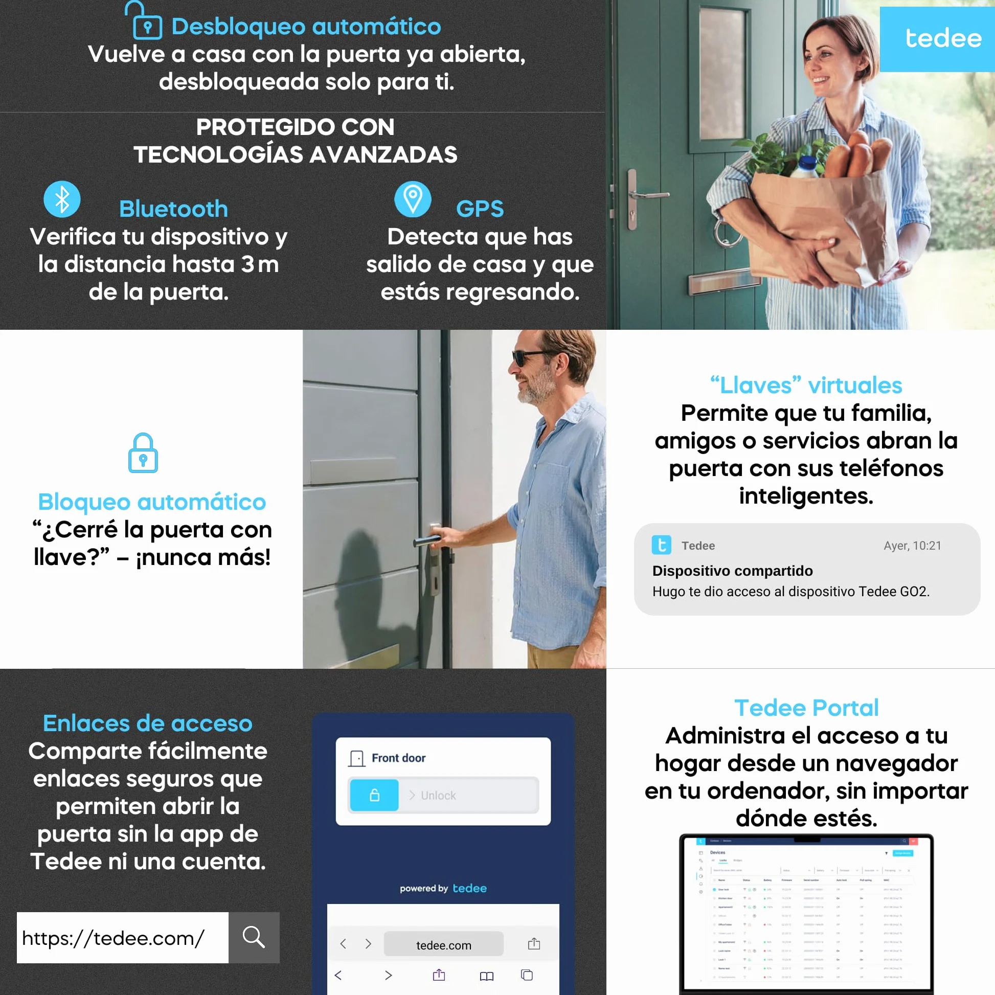 tedee GO2 Alu Cerradura inteligente con WiFi y Bluetooth | Aplicación para Acceso Remoto | Cerradura Inteligente con Desbloqueo automático | Alexa, Google Home, Apple HomeKit, SmartThings | Matter