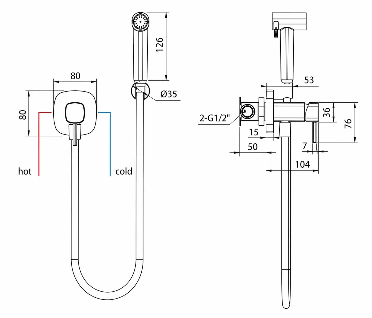 Ducha Higiénica para WC Empotrada con Grifo Monomando y Flexo | Bidet WC de Pared con Agua Fría y Caliente | Grifería Baño Moderna IMEX Toscana