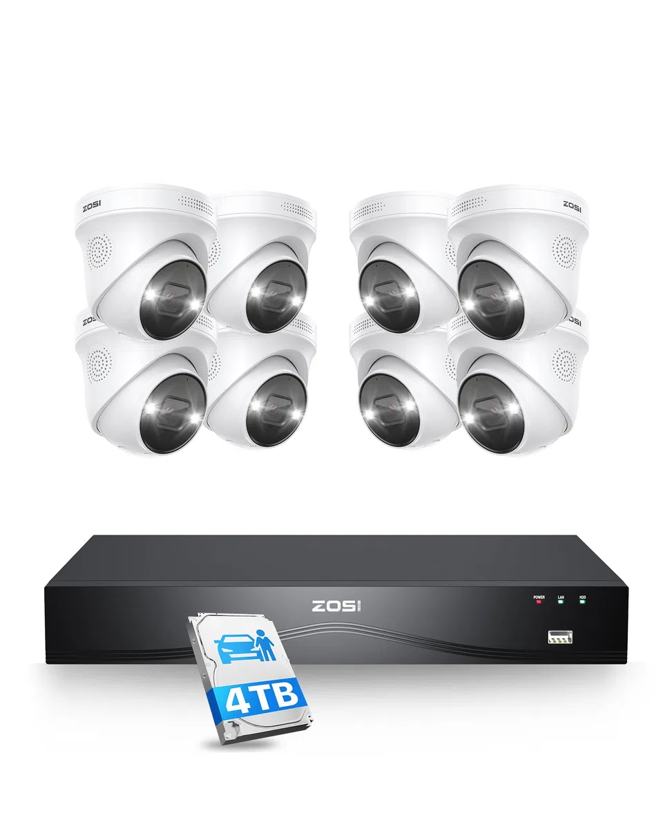 ZOSI Kit Cámaras de Vigilancia PoE 16CH 4K NVR(Ampliable a 32CH) con (8) 8MP Cámara Seguridad Exterior, Detección y Alarma de Persona, Visión Nocturna Color, 4TB Disco Duro Incluido