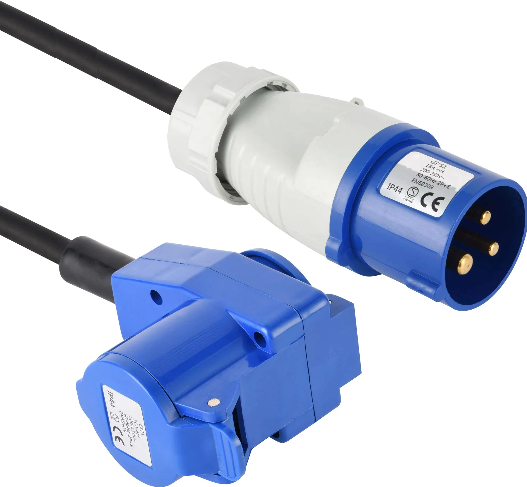 Electraline 46149 Extensión de goma RN-F 10m Conector IEC industrial de 3 polos + 1 Schuko Adecuado para Camper, Camping, Caravana, Barco, Construcción - IP44, 10 m, Negro