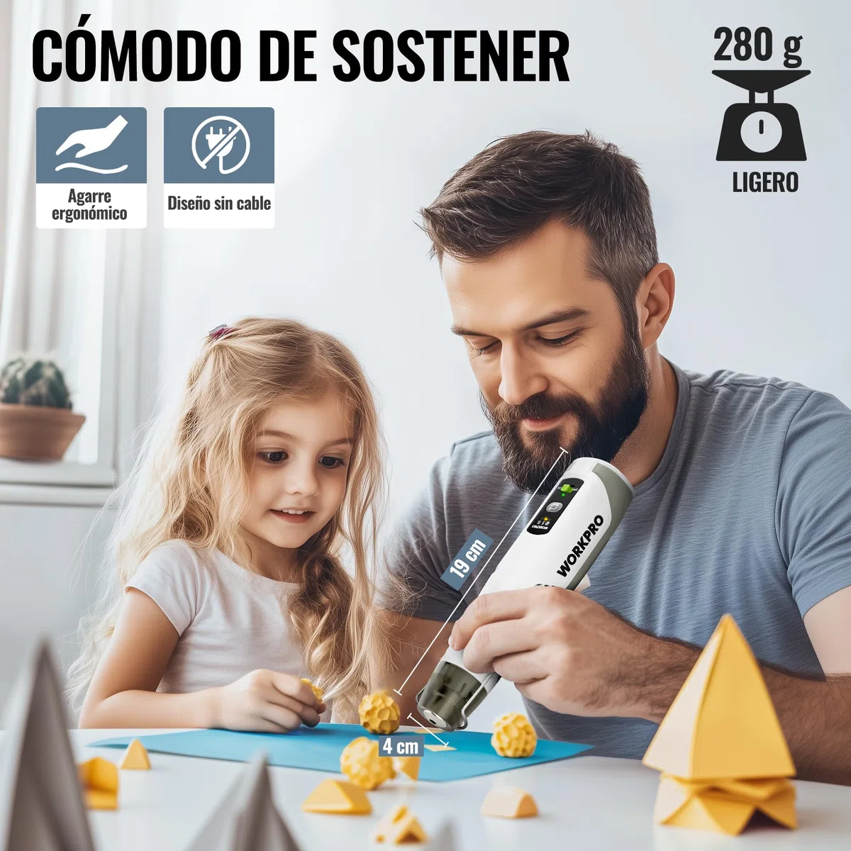 WORKPRO Pistola de aire caliente inalámbrica Mini, 3 ajustes de temperatura, calentamiento rápido con boquilla reflectora y 50 tubos termorretráctiles, ideal para bricolaje, repujado y manualidades