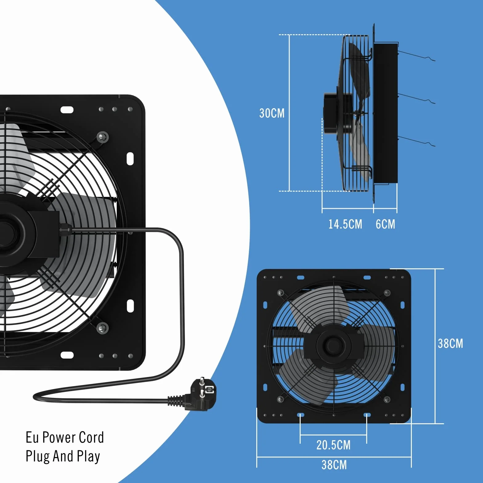 Aygrochy 300mm Ventilador extractor de aire escape, para calefacción, refrigeración, tiendas de crecimiento, hidroponía, uso doméstico, ventilación y extractor de aire.